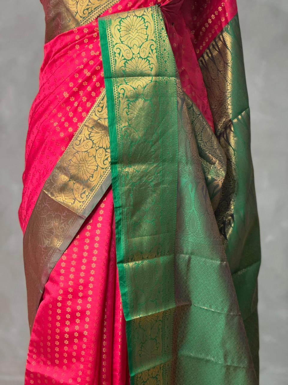 Rani Pink and Green Semi brocade Banarasi silk saree- PBROS6