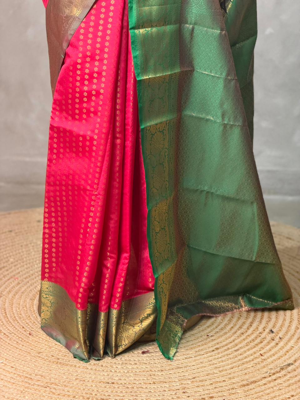 Rani Pink and Green Semi brocade Banarasi silk saree- PBROS6