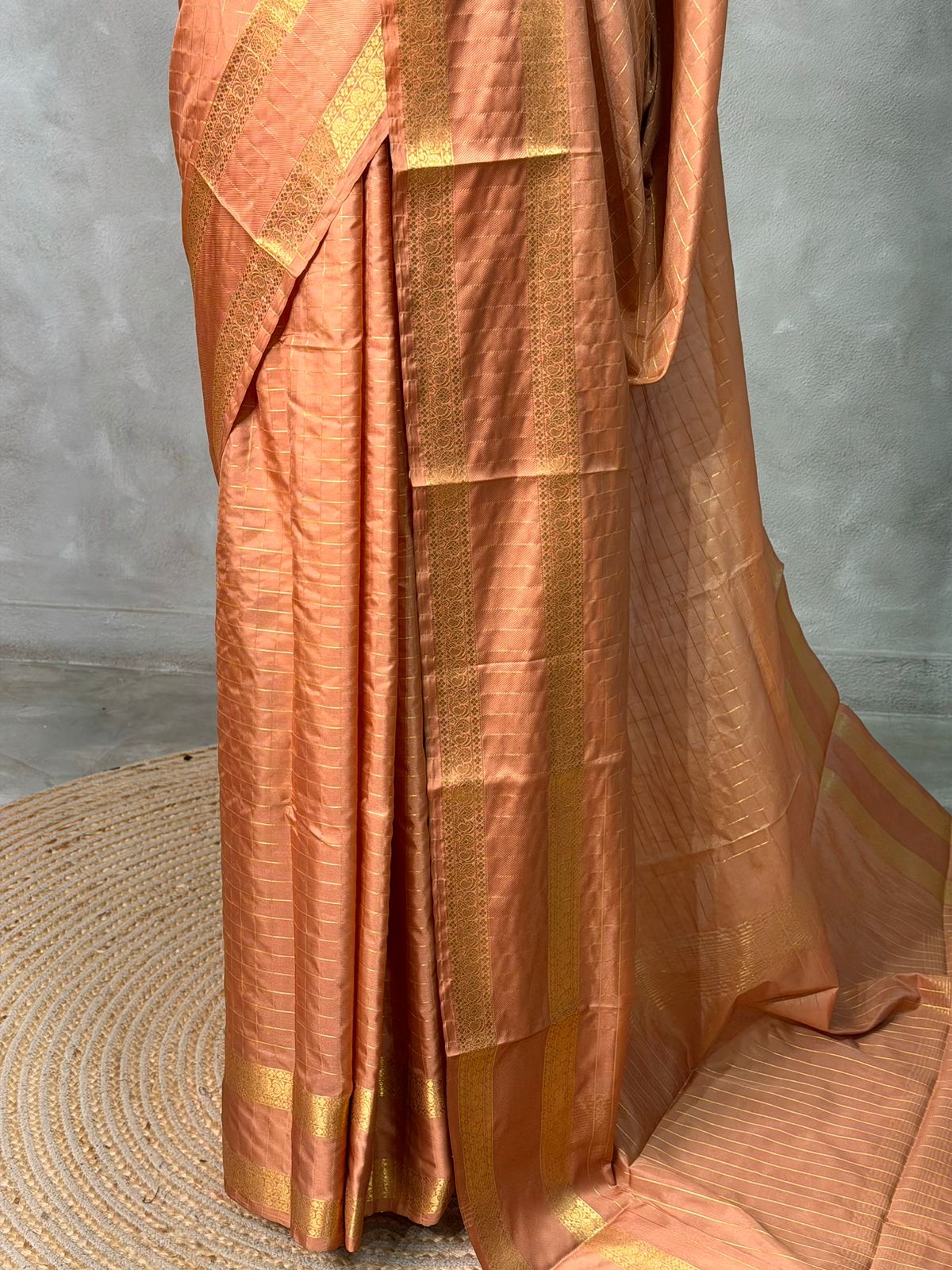 Peach and gold semi Banarasi silk saree -MPS41