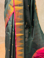 Dark Green and magenta semi kanchipuram soft silk saree - PSSN159