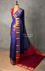 Dark Blue and magenta semi kanchipuram soft silk saree - PSSN160