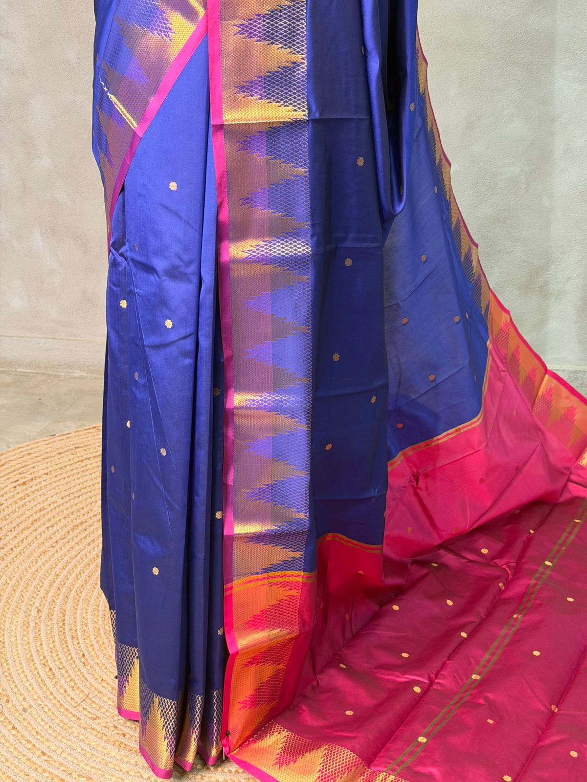 Dark Blue and magenta semi kanchipuram soft silk saree - PSSN160