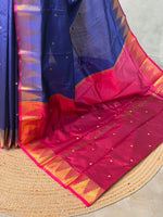 Dark Blue and magenta semi kanchipuram soft silk saree - PSSN160