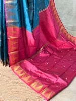 Peacock Blue and magenta semi kanchipuram soft silk saree - PSSN161