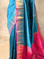 Peacock Blue and magenta semi kanchipuram soft silk saree - PSSN161