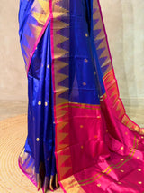 Blue and magenta semi kanchipuram soft silk saree - PSSN162