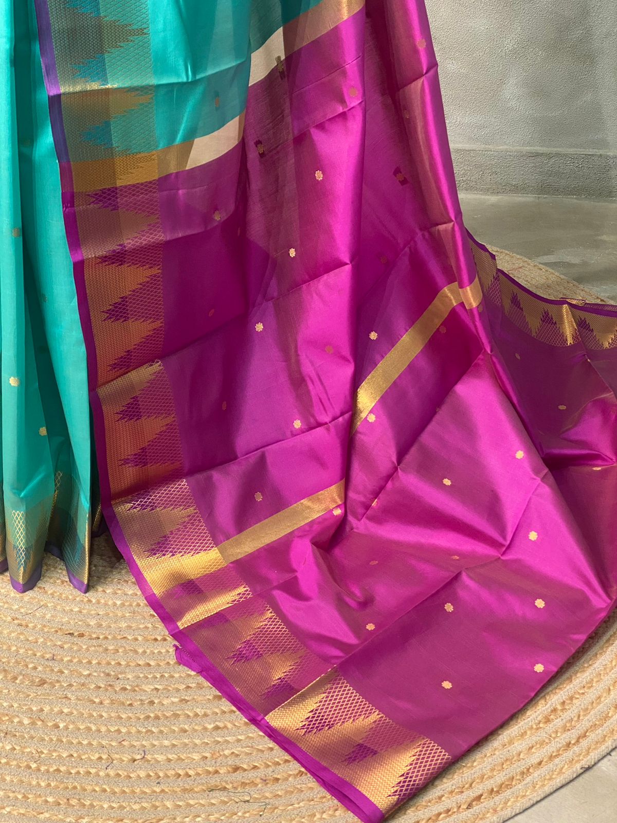 Aqua Blue and magenta semi kanchipuram soft silk saree - PSSN163