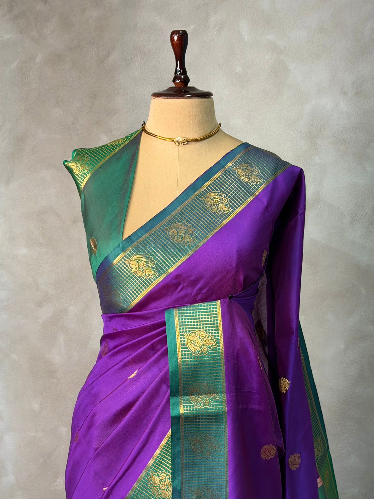 Violet and Green semi kanchipuram soft silk saree - PSSN169