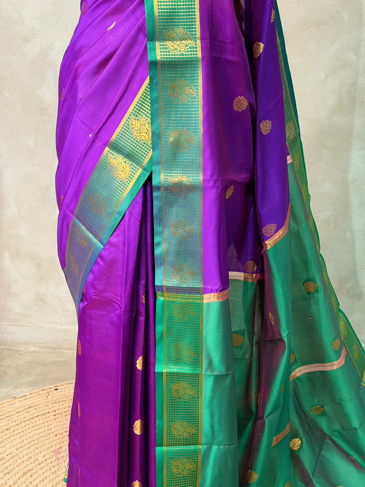 Violet and Green semi kanchipuram soft silk saree - PSSN169