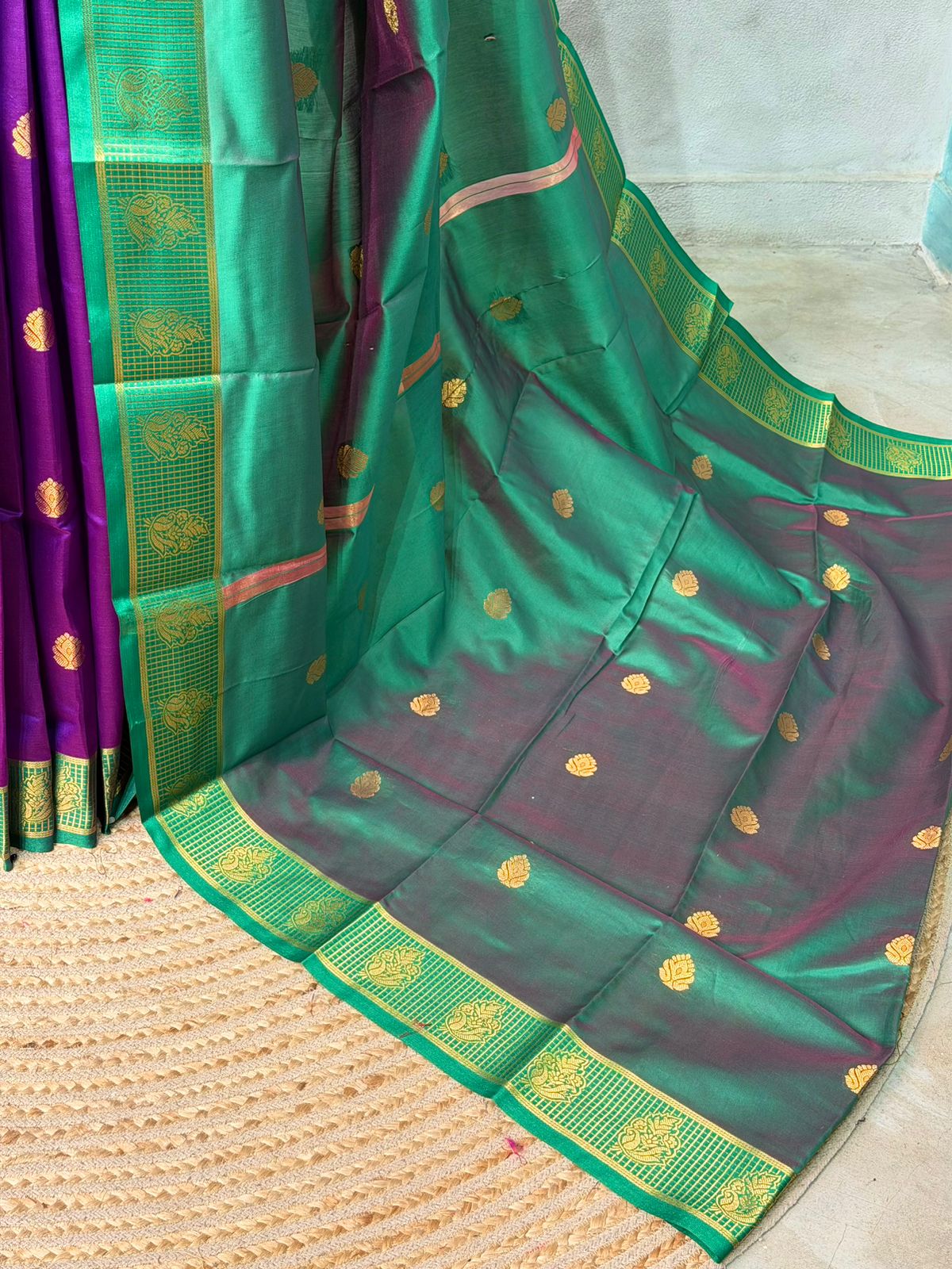 Violet and Green semi kanchipuram soft silk saree - PSSN169
