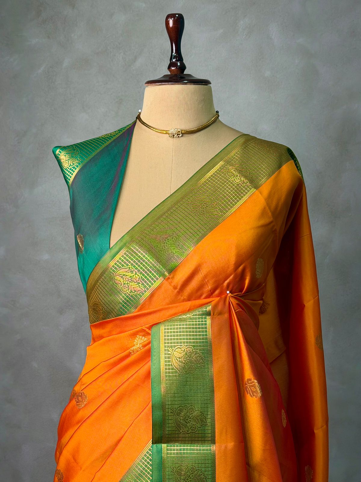 Mustard yellow and Green semi kanchipuram soft silk saree - PSSN170