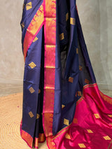 Dark Blue and magenta semi kanchipuram soft silk saree - PSSN171