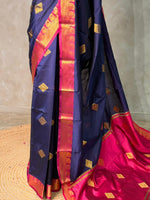 Dark Blue and magenta semi kanchipuram soft silk saree - PSSN171