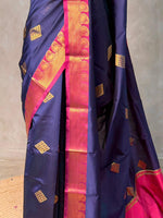 Dark Blue and magenta semi kanchipuram soft silk saree - PSSN171