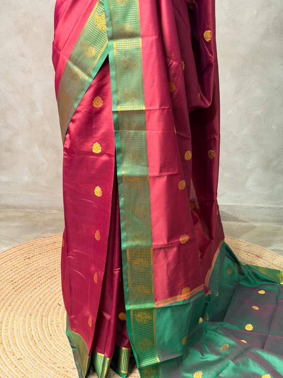 Maroon and Green semi kanchipuram soft silk saree - PSSN172