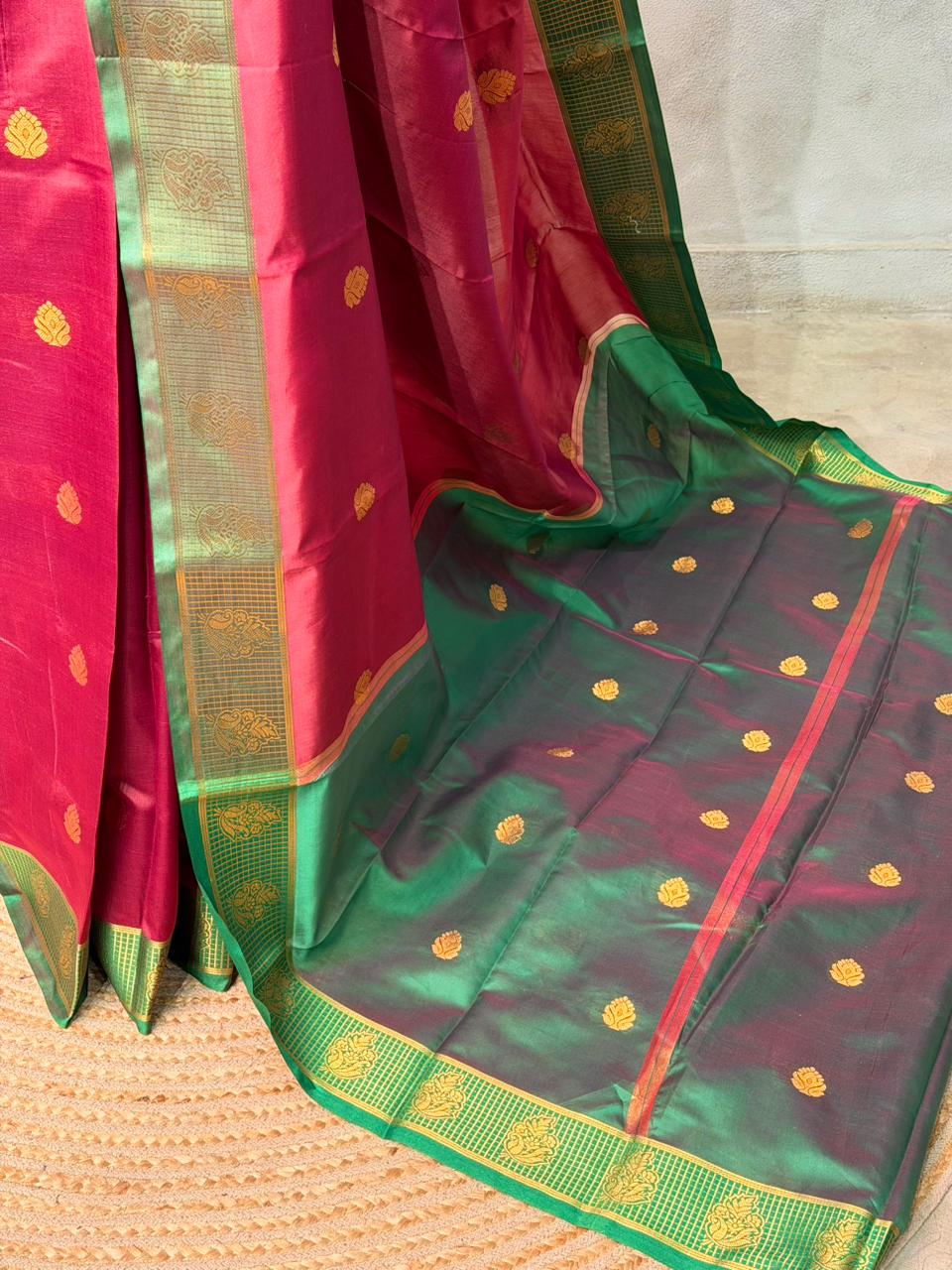Maroon and Green semi kanchipuram soft silk saree - PSSN172