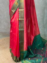 Dark peach and Green semi kanchipuram soft silk saree - PSSN175