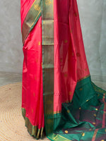 Dark peach and Green semi kanchipuram soft silk saree - PSSN175