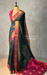 Bottle Green and magenta semi kanchipuram soft silk saree - PSSN176