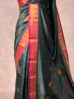 Bottle Green and magenta semi kanchipuram soft silk saree - PSSN176