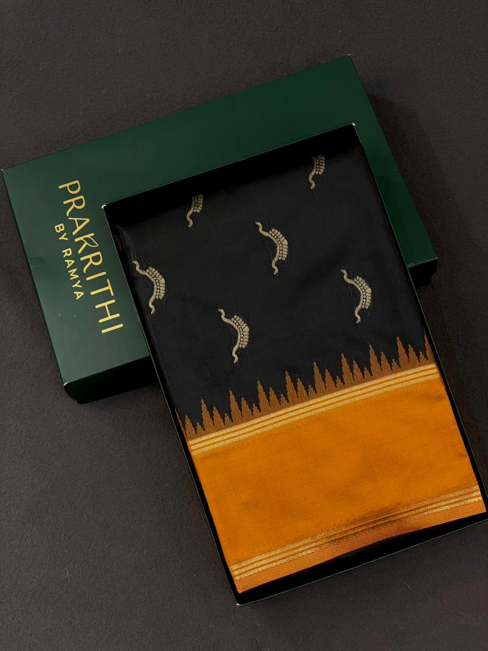 Black and Mustard Yellow silk saree - PDL4
