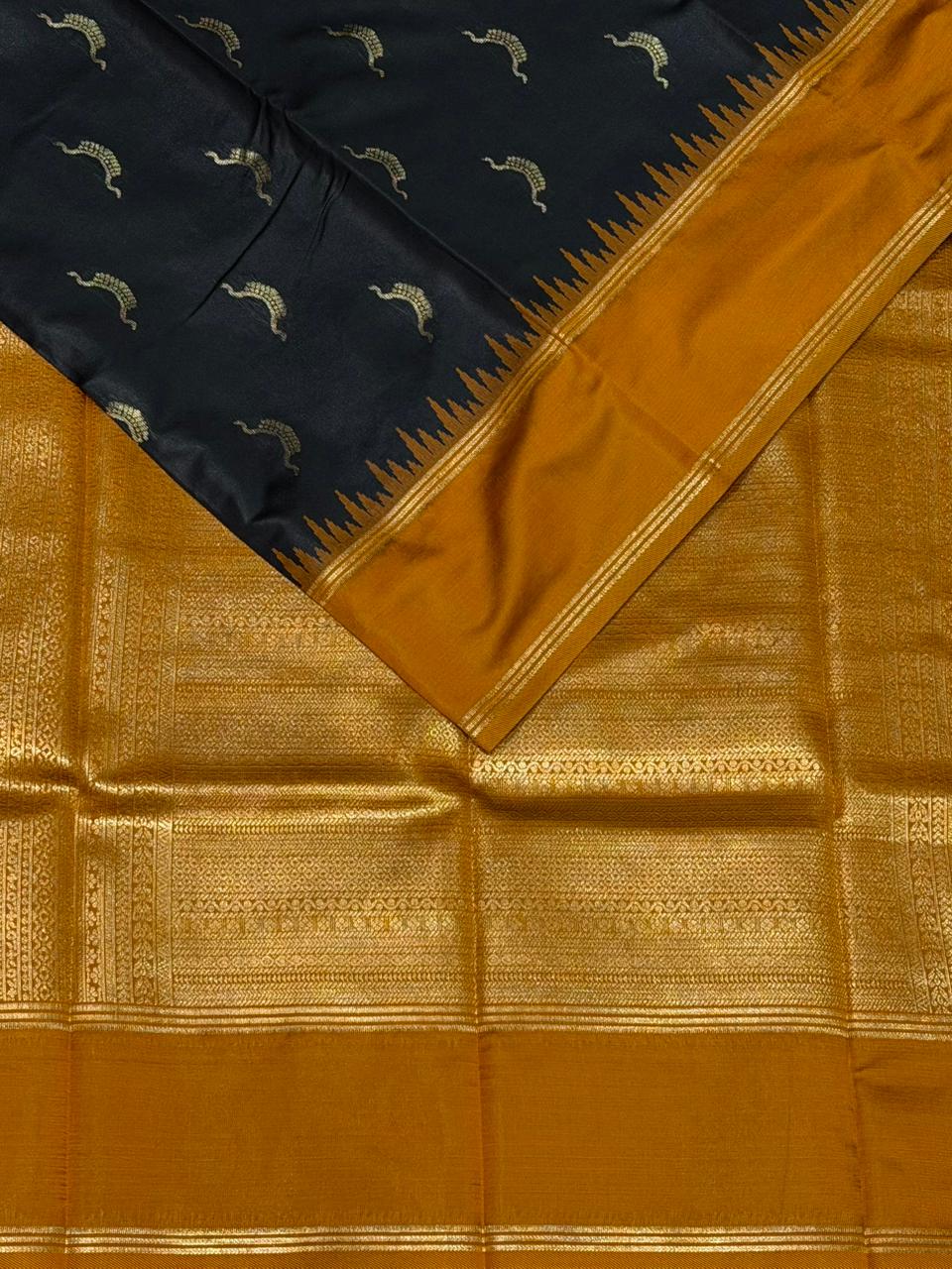 Black and Mustard Yellow silk saree - PDL4