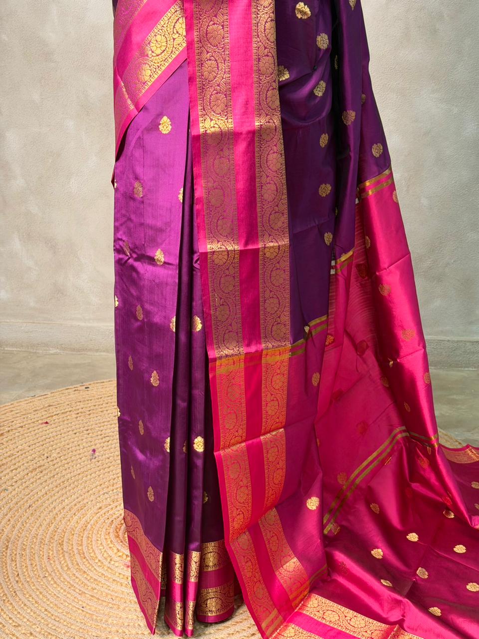 Wine and magenta semi kanchipuram soft silk saree - PSSN179