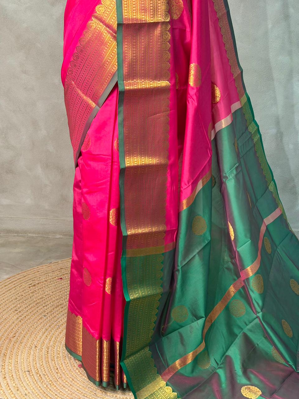 Rani Pink Green semi kanchipuram soft silk saree - PSSN180