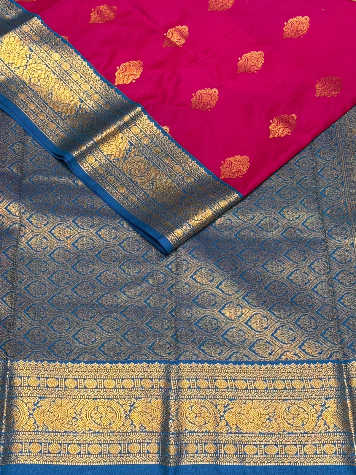 Rani Pink ad blue kanchipuram silk saree- PSSR299