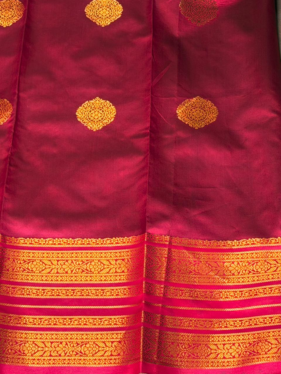 Olive Green and Magenta semi kanchipuram soft silk saree - PSSN182