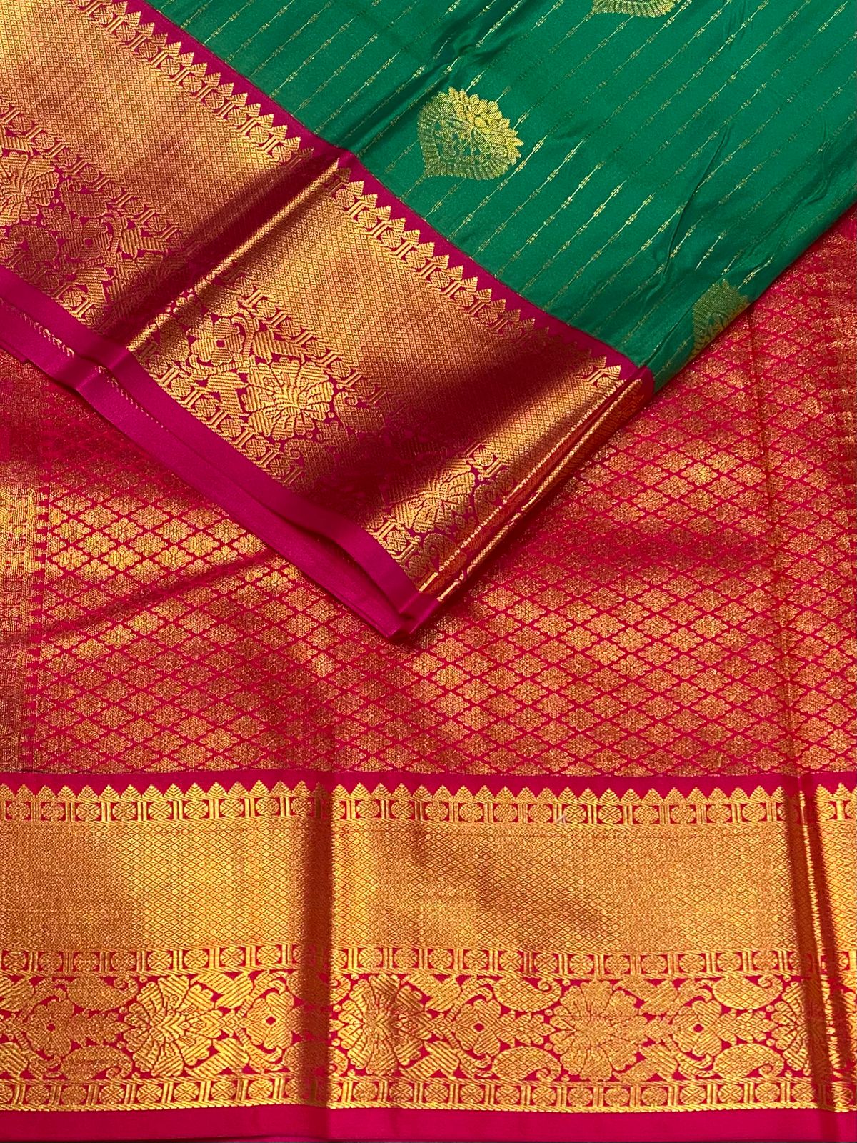 Green and rani pink kanchipuram silk saree- PSSR301