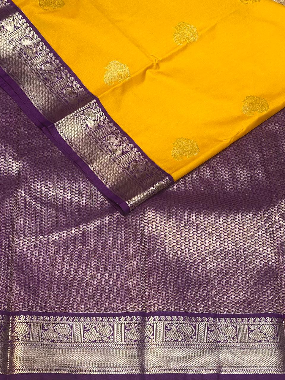 Yellow and Violet kanchipuram silk saree- PSSR303