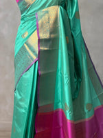 Aqua Green and Purple semi kanchipuram soft silk saree - PSSN183
