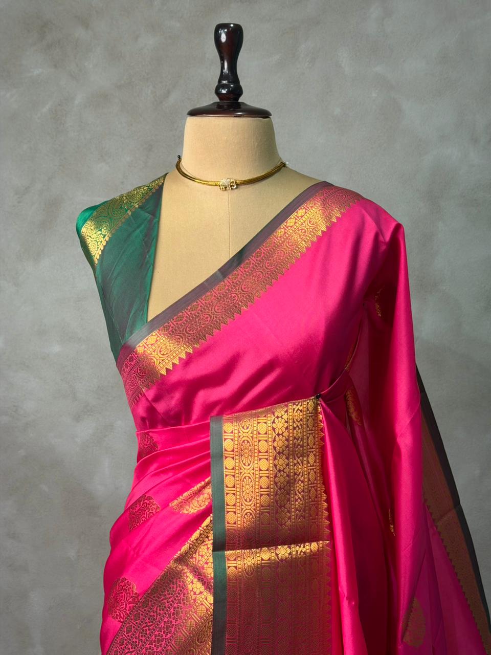 Rani Pink and Green semi kanchipuram soft silk saree - PSSN184