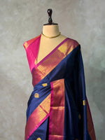 Dark Blue and magenta semi kanchipuram soft silk saree - PSSN178