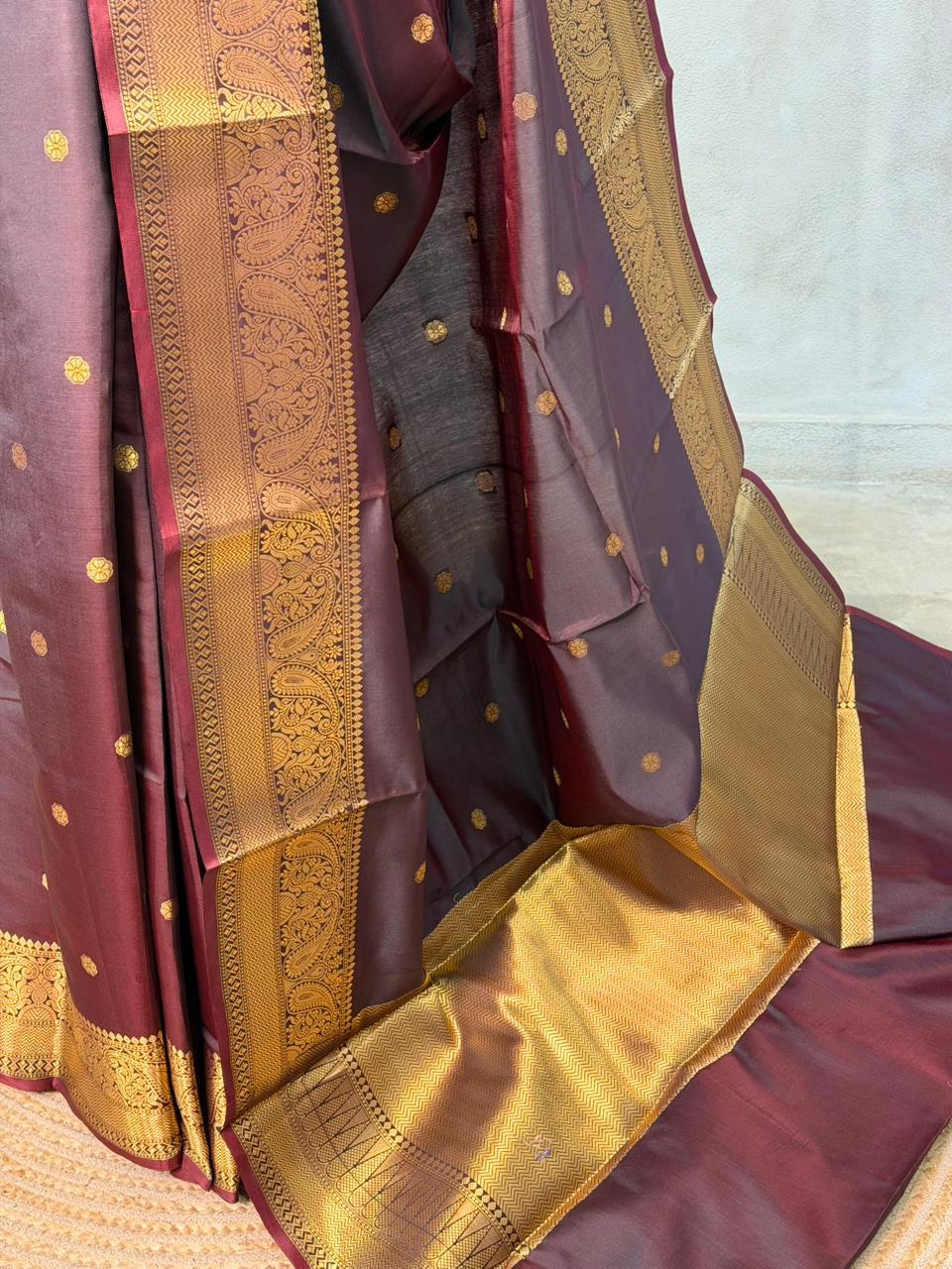 Peach and gold semi Banarasi silk saree -RUK45-IH