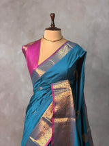 Blue and Magenta semi kanchipuram soft silk saree - PSSN189