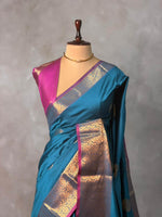 Blue and Magenta semi kanchipuram soft silk saree - PSSN189