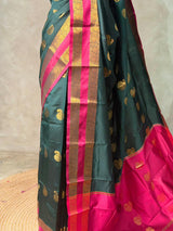 Bottle green and Magenta semi kanchipuram soft silk saree - PSSN191