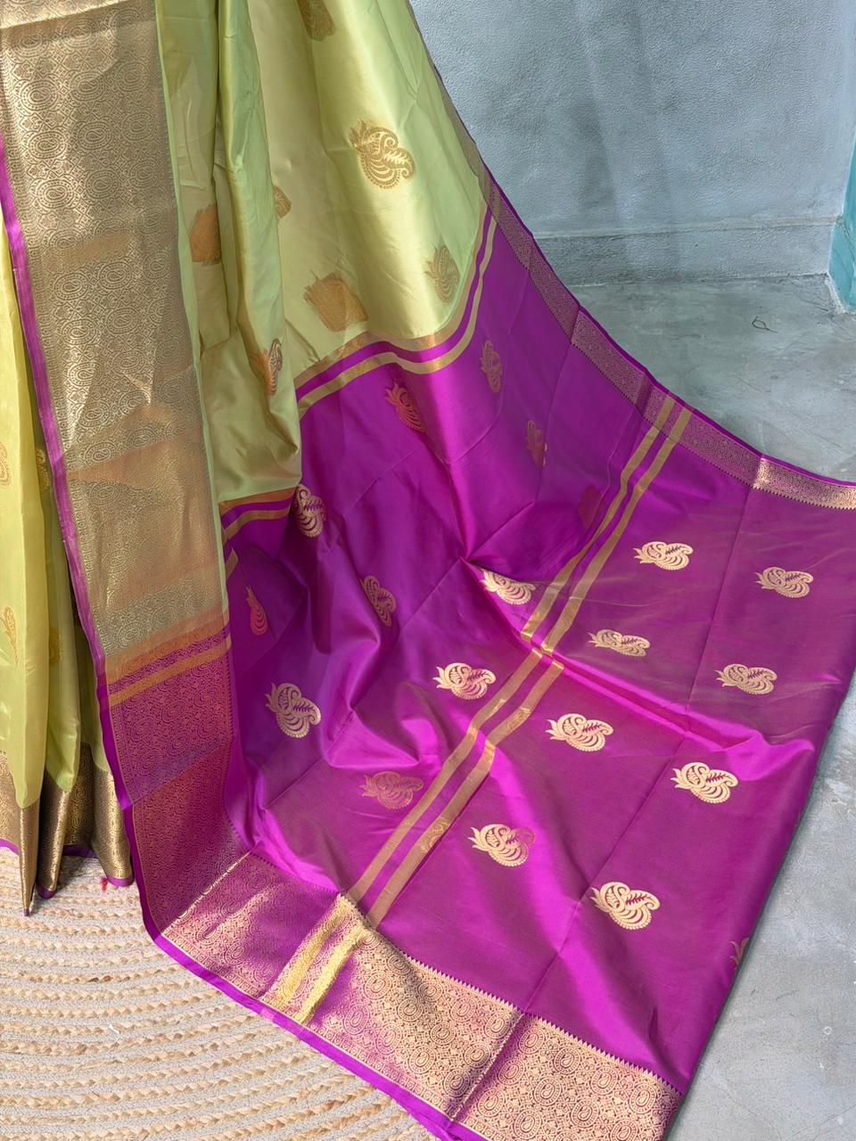 Pastal green and Magenta semi kanchipuram soft silk saree - PSSN192