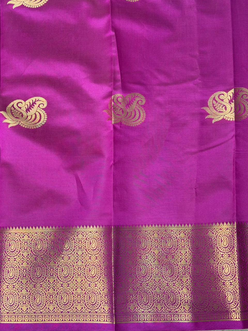 Pastal green and Magenta semi kanchipuram soft silk saree - PSSN192