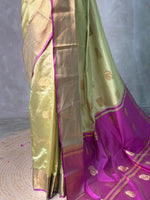 Pastal green and Magenta semi kanchipuram soft silk saree - PSSN192