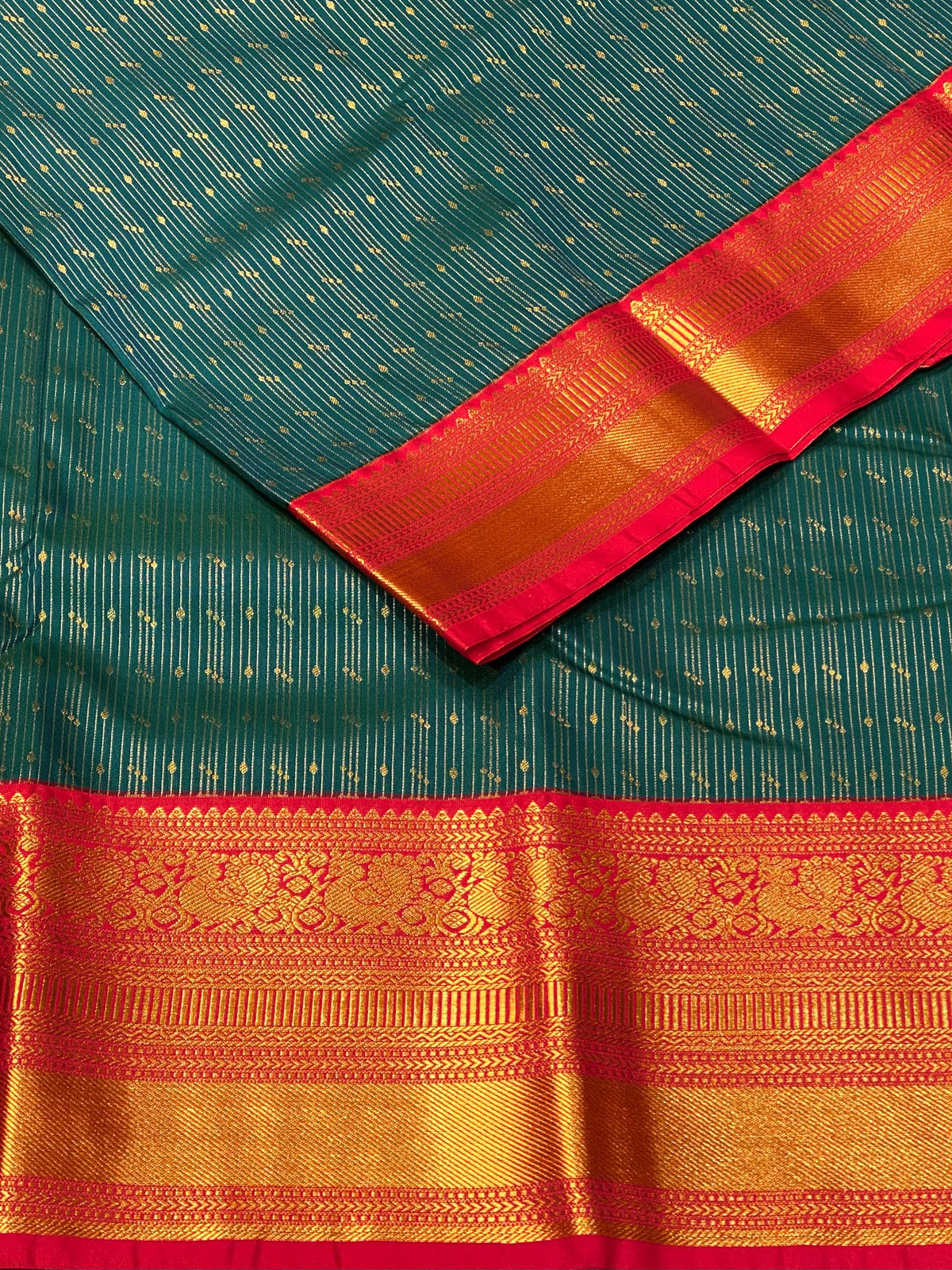 Peacock blue and Red kanchipuram silk saree- PSSR312