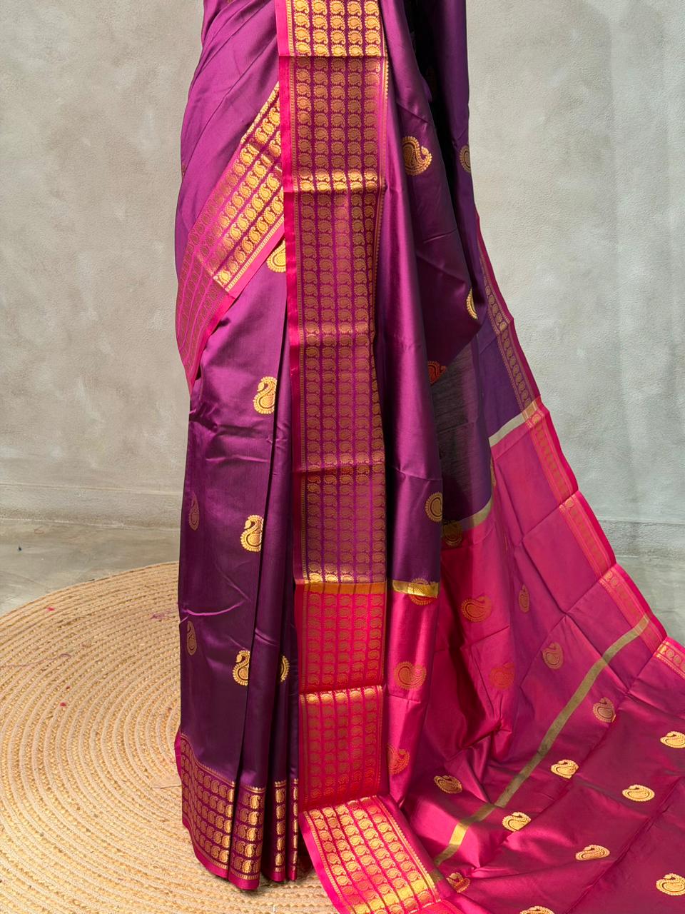 Wine and Magenta semi kanchipuram soft silk saree - PSSN193