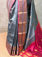 Grey and Magenta semi kanchipuram soft silk saree - PSSN195