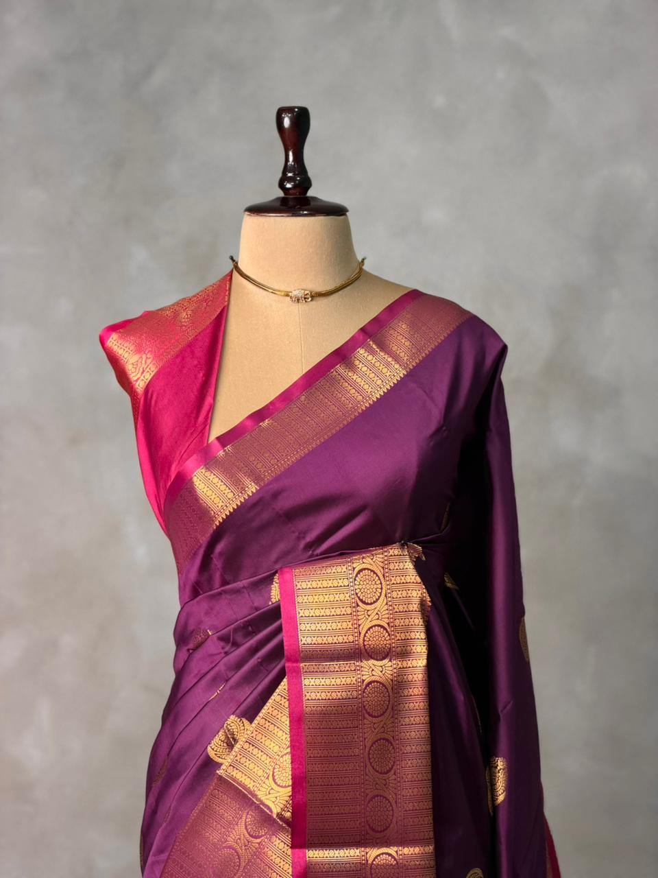 Wine and Magenta semi kanchipuram soft silk saree - PSSN196