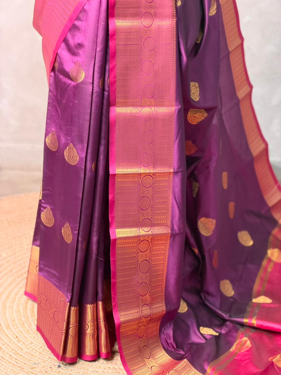 Wine and Magenta semi kanchipuram soft silk saree - PSSN196