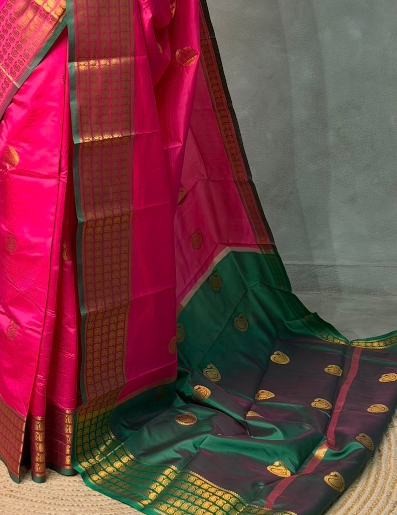 Blue and Magenta semi kanchipuram soft silk saree - PSSN198