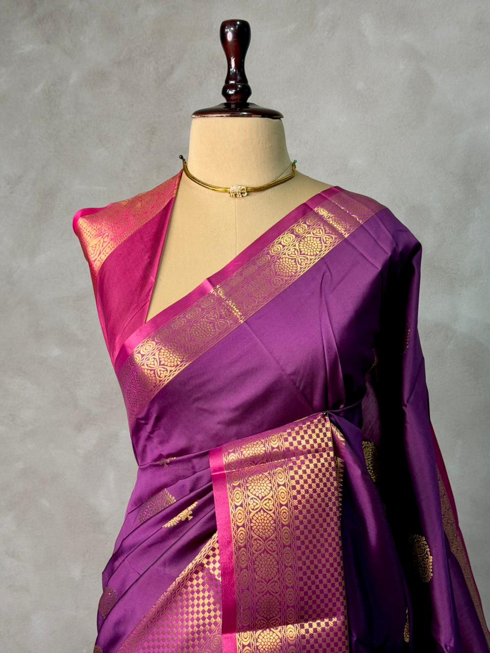 Wine and Magenta semi kanchipuram soft silk saree - PSSN199
