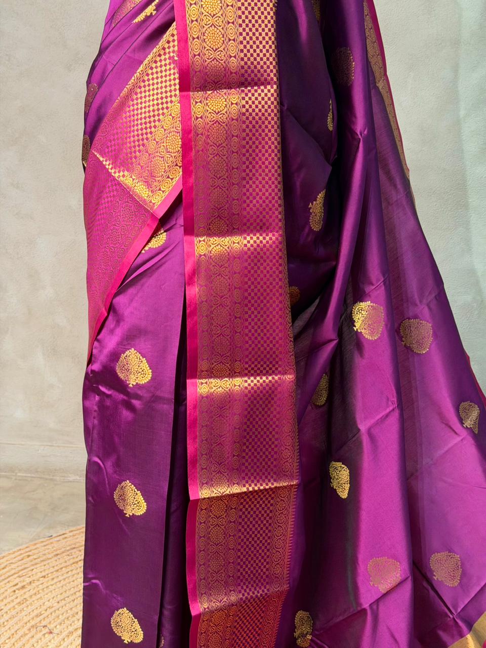 Wine and Magenta semi kanchipuram soft silk saree - PSSN199